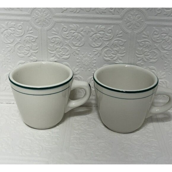 Shenango China Green Stripe Mugs 3" Inch tall Set Of 2 - Picture 3 of 8